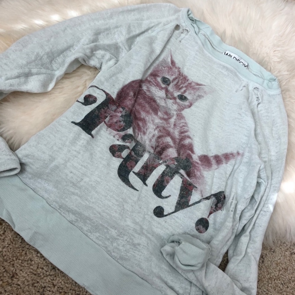 wildfox distressed kitty sweatshirt